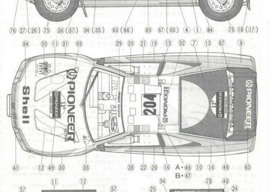 Peugeots 405 T16 GR are drawings of the car